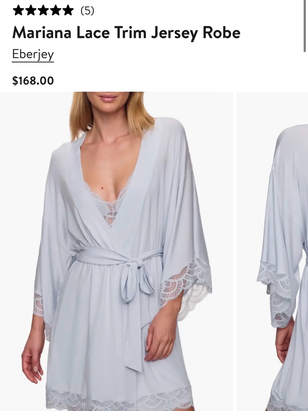 Eberjey Mariana Lace-Trim Jersey Robe in Light Blue